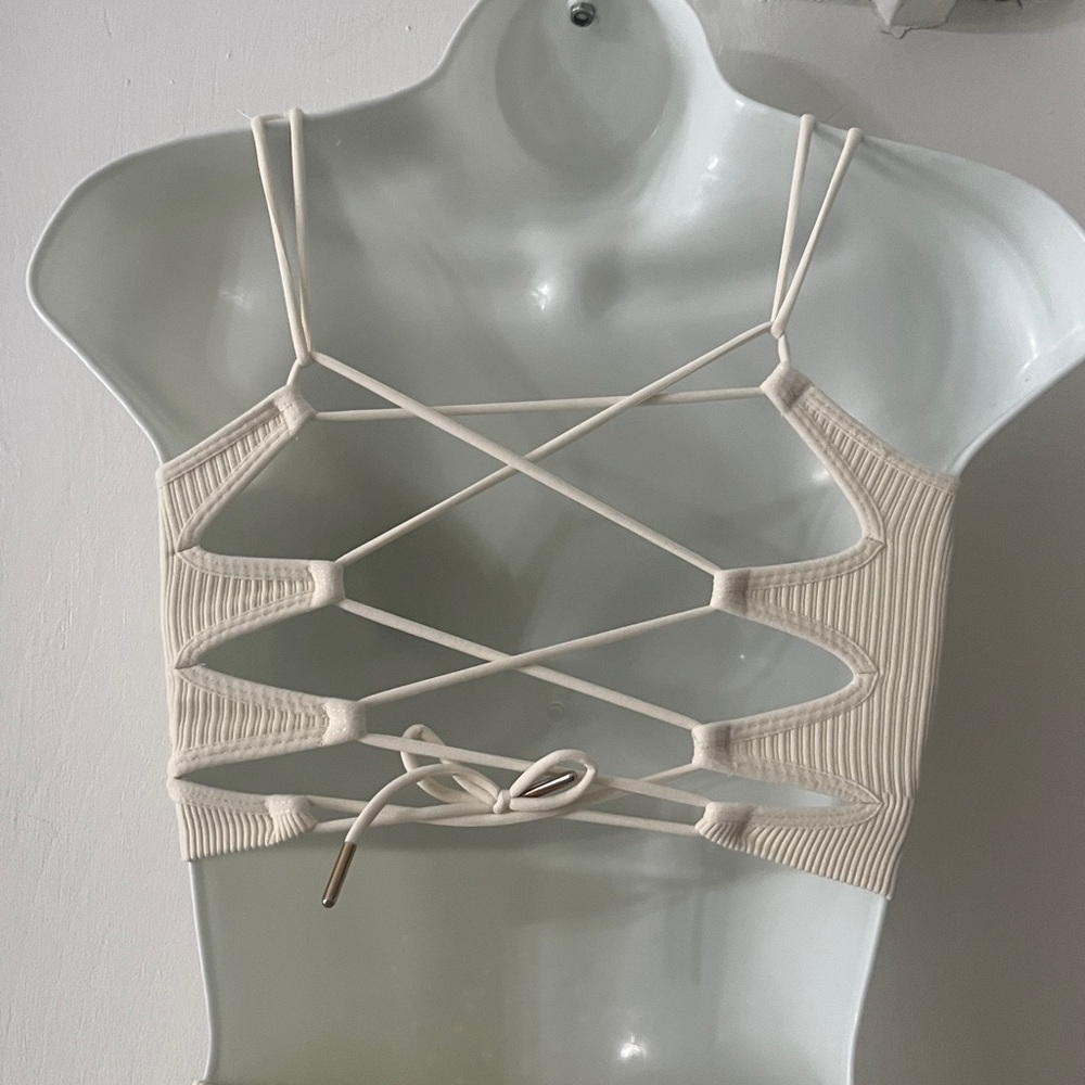 Bo+Tee Cream Ribbed Sports Bra and Shorts Set - Picture 6 of 11